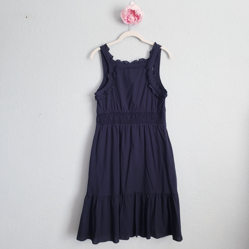 Anthropologie Maeve Navy Square Neck Smocked Ruffle Dress - Picture 9 of 11